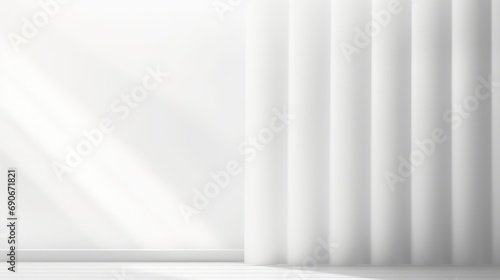 Realistic and minimalist blurred natural light windows, shadow overlay on wall paper texture, abstract background. Minimal abstract light white background for product presentation, generative AI