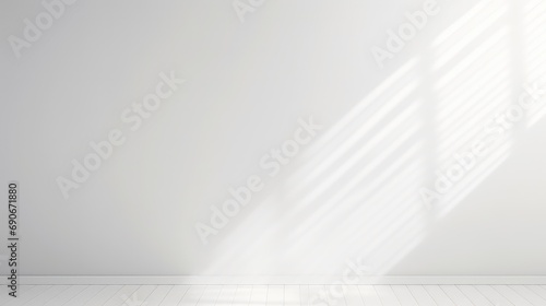 Realistic and minimalist blurred natural light windows, shadow overlay on wall paper texture, abstract background. Minimal abstract light white background for product presentation, generative AI