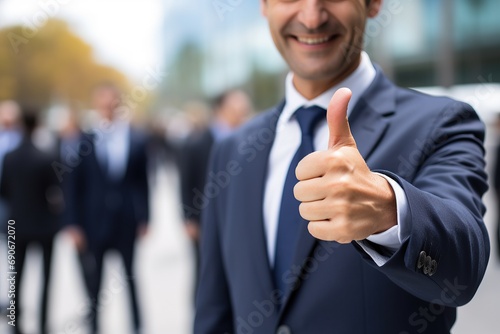 Portrait of a smiling guy giving thumbs up