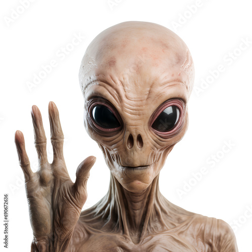 Aliens raising their hands to greet humans, hello world concept.