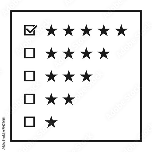 Rating stars vector. five star rating with check mark, customer satisfaction survey concept. vector illustration isolated on white background.