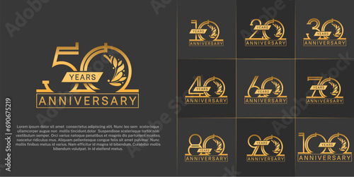 set of anniversary logotype golden color with ornament for special celebration event