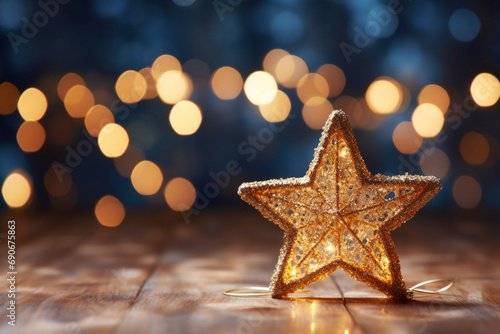 Sparkling Golden Christmas Star - Ornament Decoration Defocused Bokeh Background