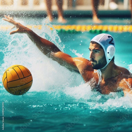 player in professional water polo game match photo