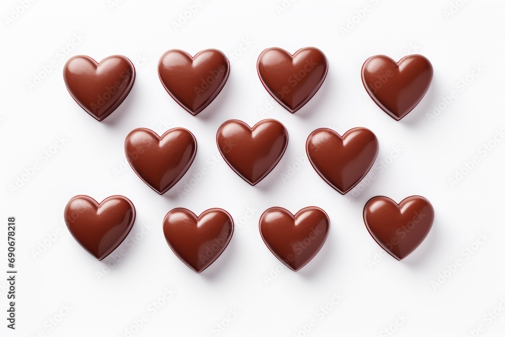 Heart-shaped chocolates isolated on white background 