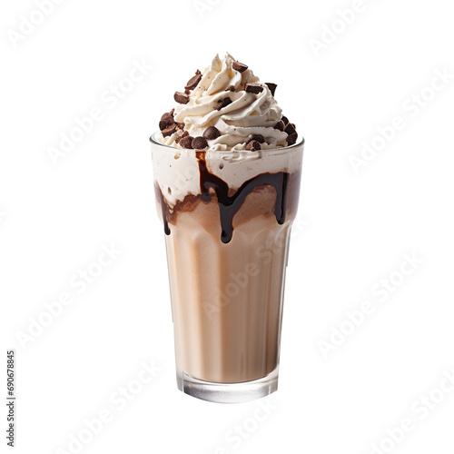 chocolate ice cream frappe on white transparent background