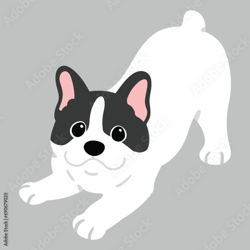 Simple and cute flat colored illustration of French Bulldog being playful