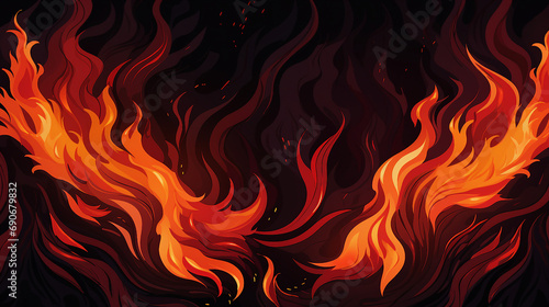 Vibrant Flames Dance in the Darkness  Abstract Fire Tongues on a Black Background - Fiery Energy and Dynamic Motion for Intense Visual Concepts.