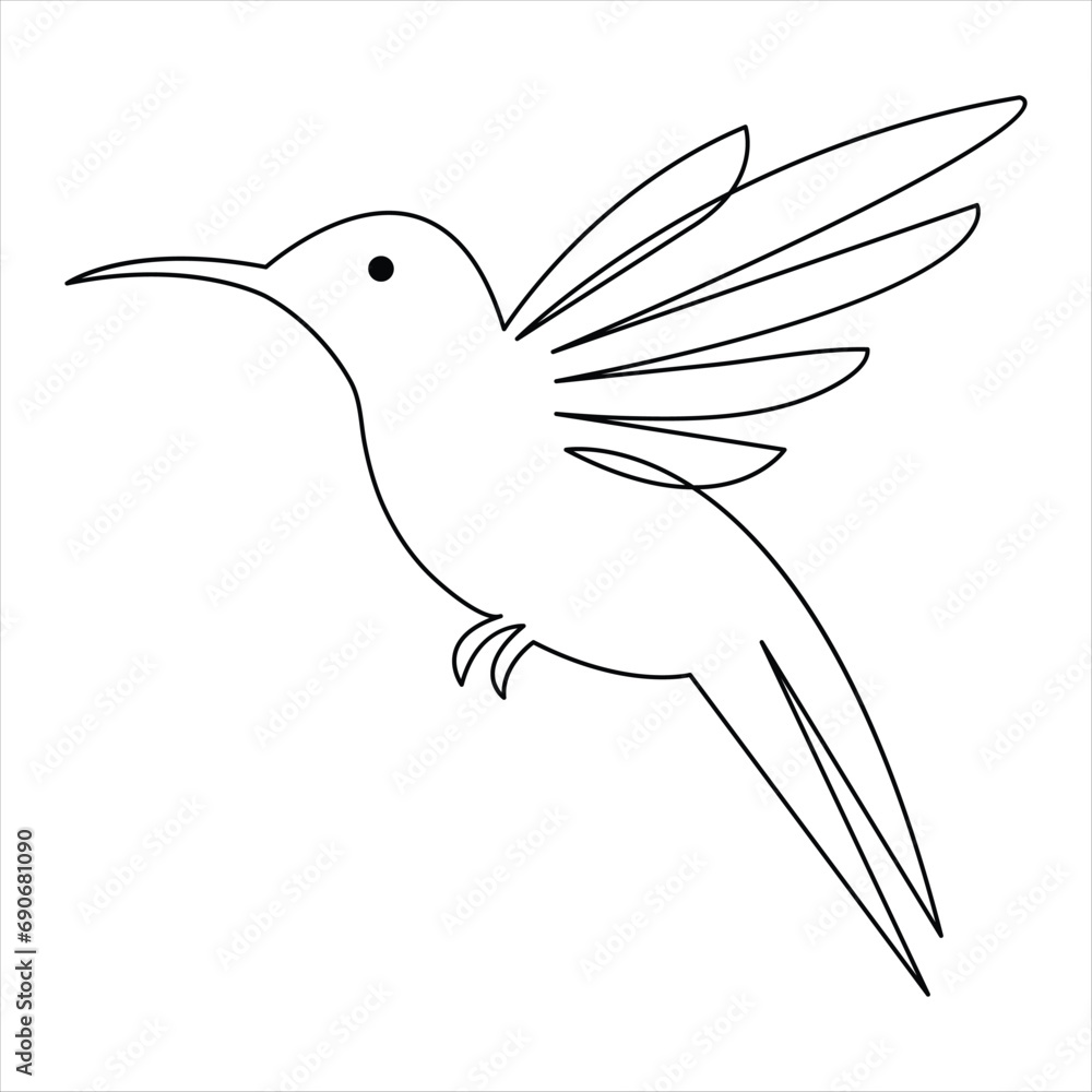 Fototapeta premium Hummingbird minimalist design continuous single line art drawing outline vector illustration