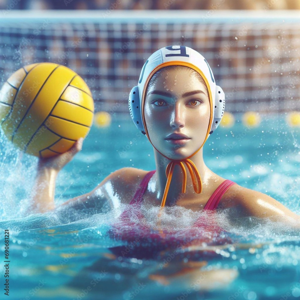 woman player in professional water polo game match