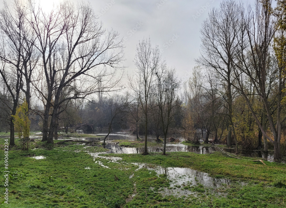 Riverside of the Tormes river, flooded waters