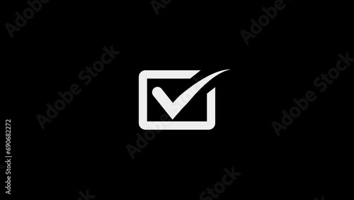 Animated white check mark icon in green circle. Isolated on a white background. photo
