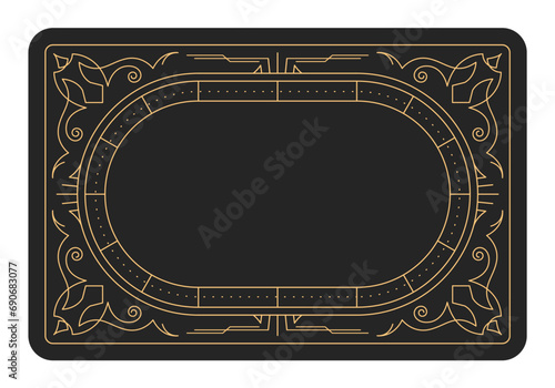 Magic style frame with ornamental border, pattern banner, reverse side of tarot cards, mystic oval frame, vector