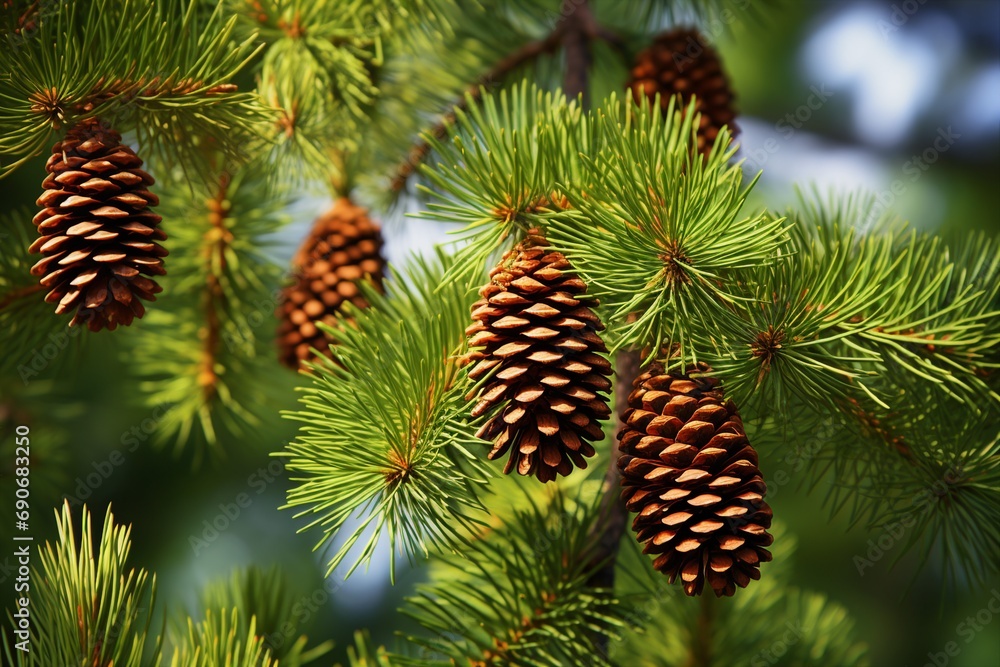 Pine Cone With A Branch Of Spruce Needles Isolated Pine Cone With A Branch Of Spruce Needles Isolated