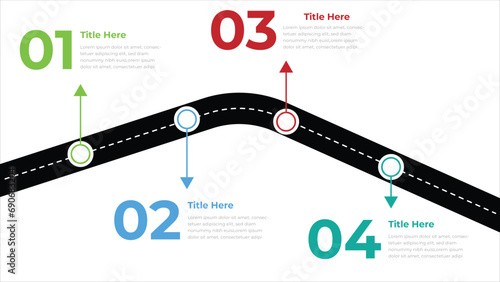 Roadmap infographics layout. Winding road to success with pin pointers.