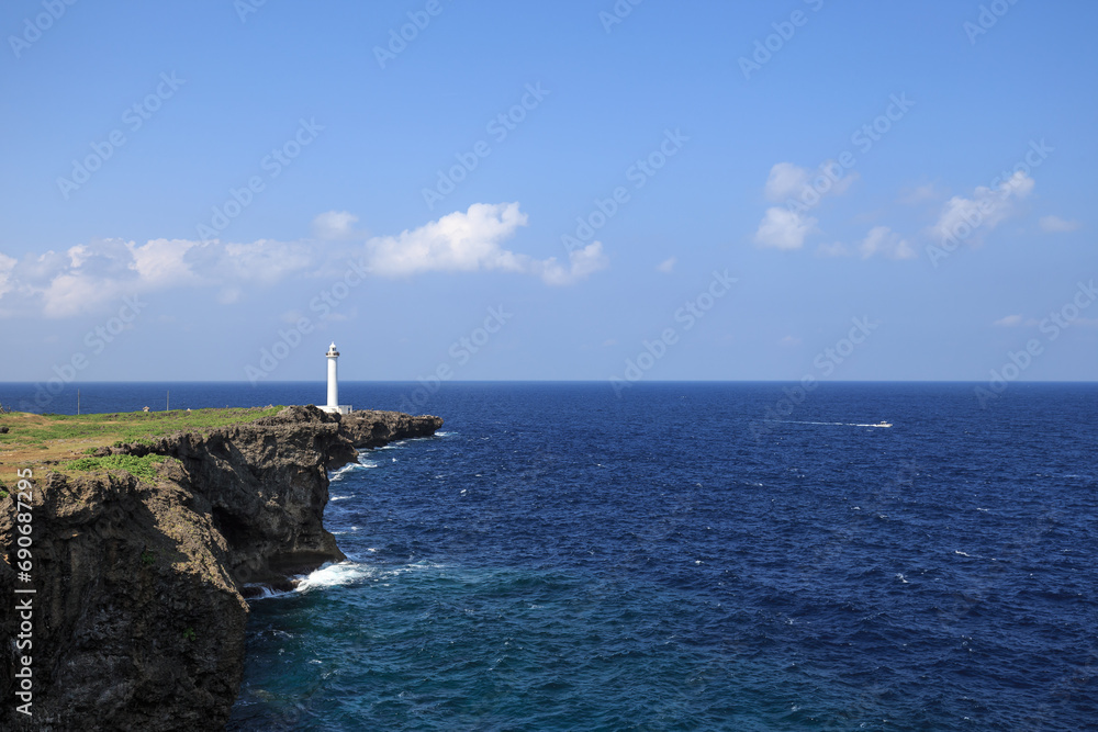 Cape Zanpa and Zampamisaki lighthouse in Okinawa Japan.	