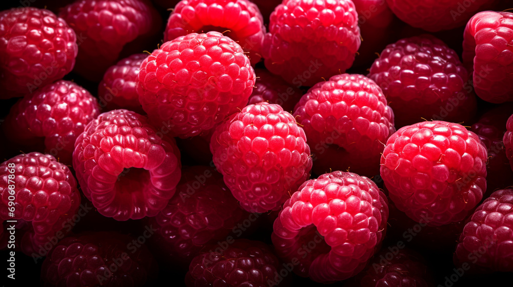 Fresh raspberries filling the entire frame, food background created with Generative Ai Fresh raspberries filling the entire frame, food background created with Generative Ai