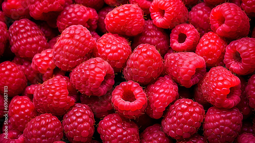 Fresh raspberries filling the entire frame, food background created with Generative Ai