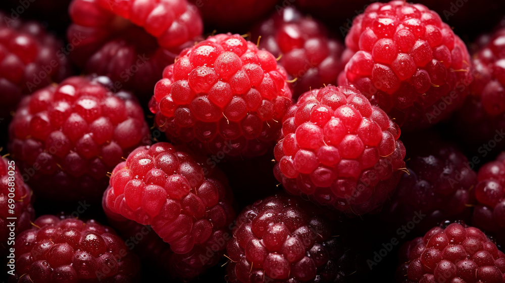 Fresh raspberries filling the entire frame, food background created with Generative Ai Fresh raspberries filling the entire frame, food background created with Generative Ai
