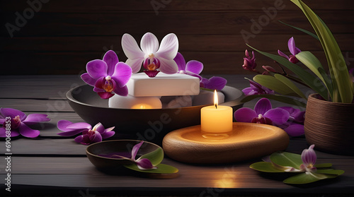 Spa treatment aromatherapy with candles  Stones and flowers for relax wellness.