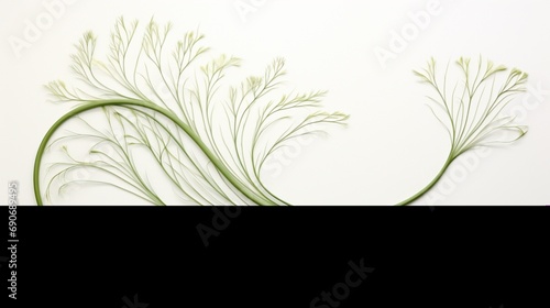 A single stalk of fennel  its feathery leaves creating a whimsical pattern against a bright white scene.