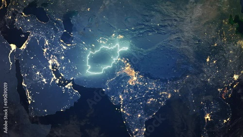 Realistic Earth Orbit and Zoom Glowing Borders Afghanistan photo