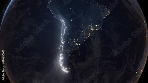 Realistic Earth Orbit and Zoom Glowing Borders Chile photo