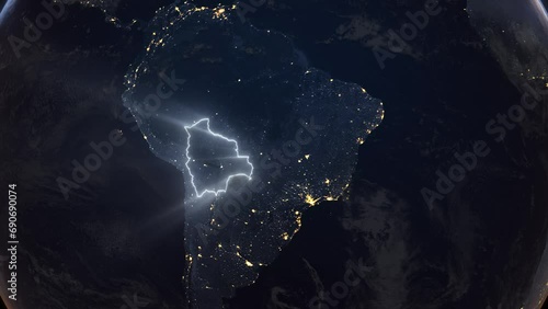 Realistic Earth Orbit and Zoom Glowing Borders Bolivia photo