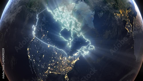 Realistic Earth Orbit and Zoom Glowing Borders Canada photo