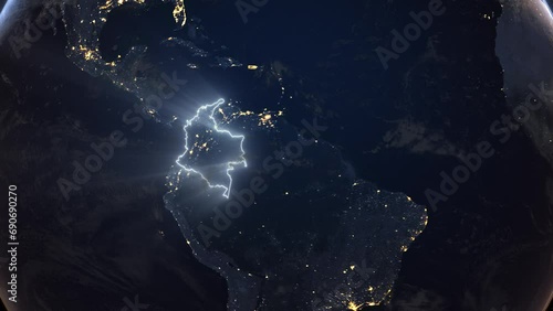 Realistic Earth Orbit and Zoom Glowing Borders Colombia