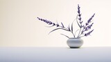 A solitary lavender sprig, its slender form and subtle purple hue highlighted against a clean white setting.