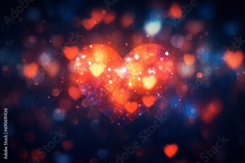 Blurred Lights Forming Heart Shape On Vibrant Textured Background With Hearts