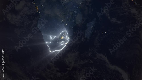 Realistic Earth Orbit and Zoom Glowing Borders South Africa photo