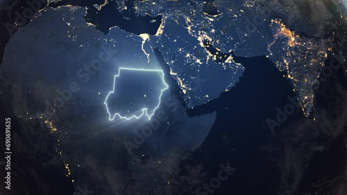 Realistic Earth Orbit and Zoom Glowing Borders Sudan photo