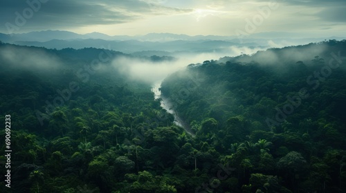 Tropical rainforest. Green and misty.