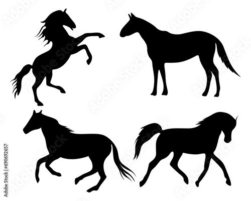 Horse silhouettes  Set Isolated Over White Background Vector Illustration.