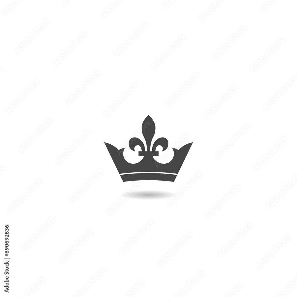Crown and fleur de lis icon with shadow Crown and fleur de lis icon with shadow