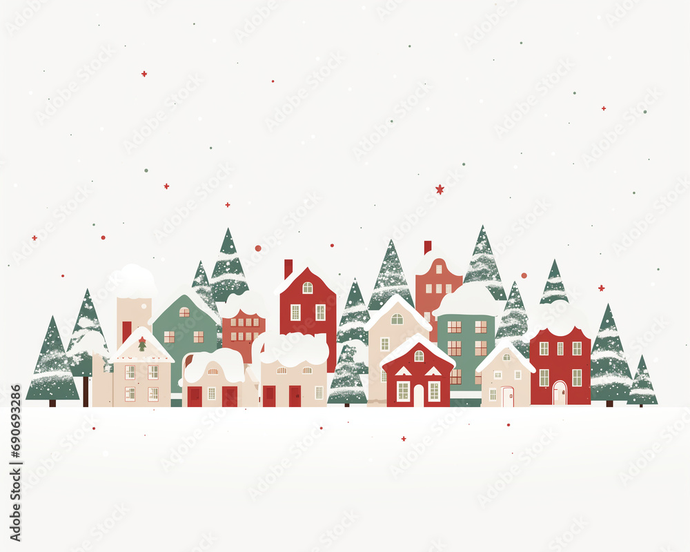 A clean and minimalistic Christmas village. Flat clean illustration style
