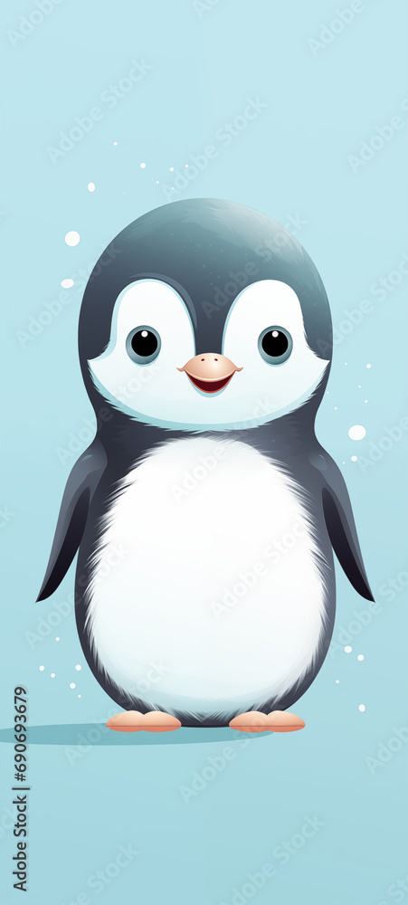 Fototapeta premium A smile penguin, illustrate by Duncan Beedie children book illustration, simple, cute, full colour, minimalist, detailed, vector illustration, no background