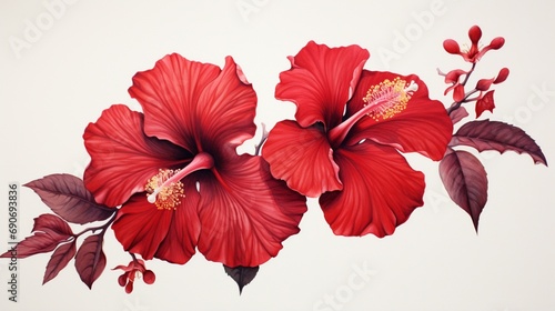 A striking hibiscus  with deep red tones  adding a pop of color to a white space.