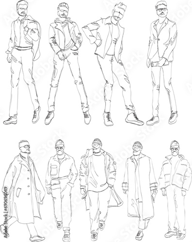 Fashion man set. Sketch of a fashion man