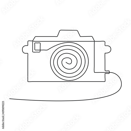Continuous single line art drawing of classic camera style and outline vector illustration