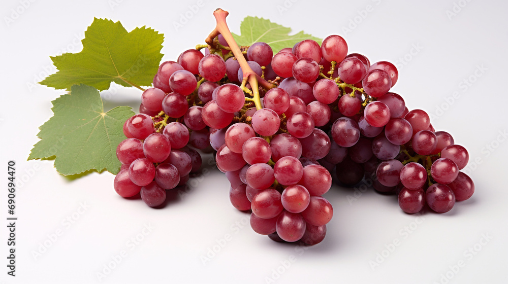 Bunch of grapes with leaves on white copy space created with Generative Ai Bunch of grapes with leaves on white copy space created with Generative Ai