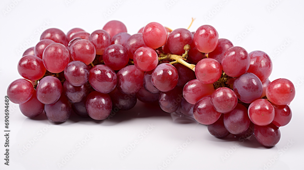 Bunch of grapes with leaves on white copy space created with Generative Ai Bunch of grapes with leaves on white copy space created with Generative Ai