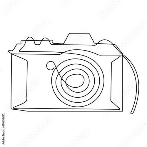 Continuous single line art drawing of classic camera style and outline vector illustration