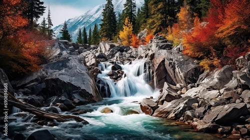 Natural Beauty of Autumn Waterfall