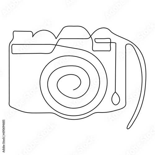 Continuous single line art drawing of classic camera style and outline vector illustration