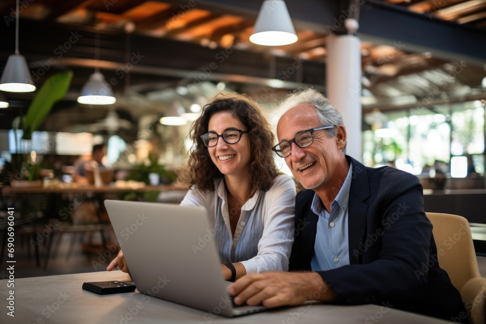 A man and a woman looking at a laptop A man and a woman looking at a laptop