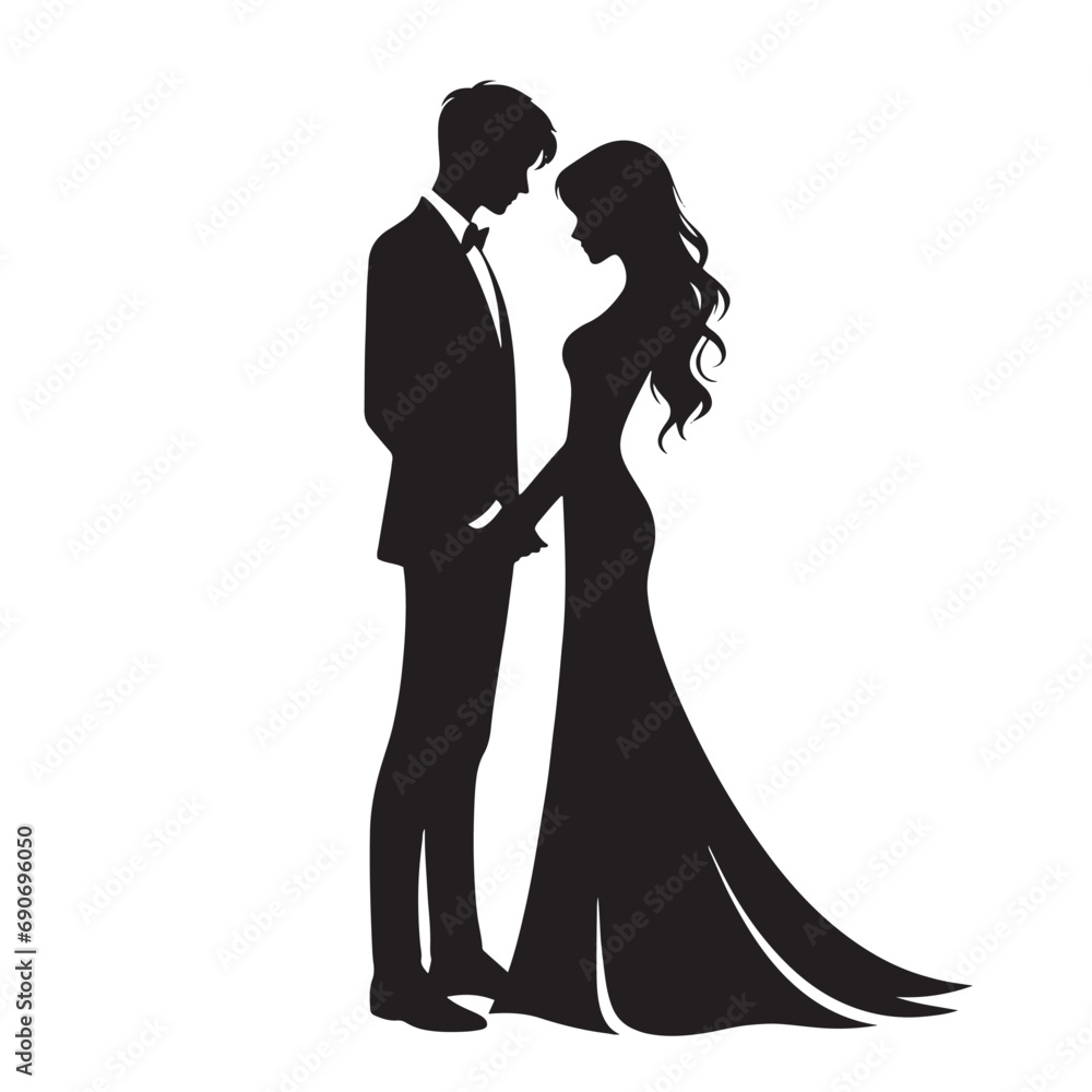 Beautiful Couple Silhouette: Under the Stars Silhouette Love - Black Vector Husband Wife Silhouette - Love Silhouette
