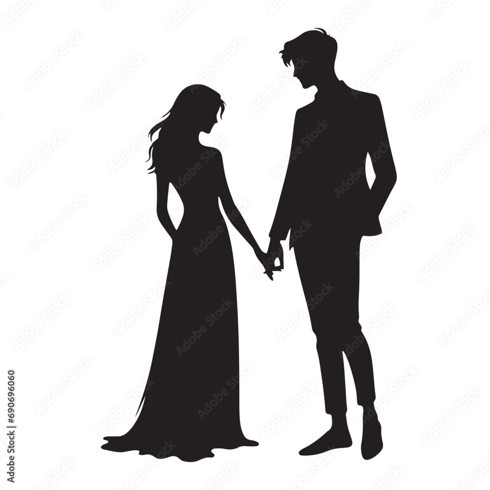 Beautiful Couple Silhouette: Under the Stars Silhouette Love - Black Vector Husband Wife Silhouette - Love Silhouette

